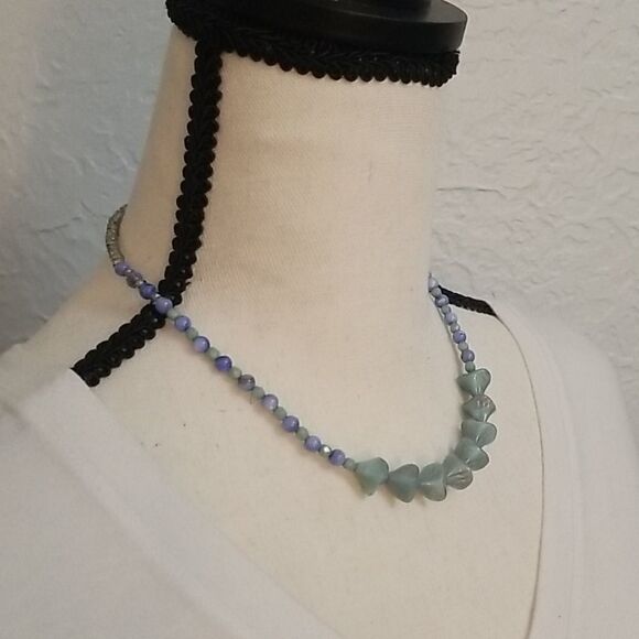 HANDMADE Czech Tulip Glass Shell Beaded Mermaidcore Necklace - Picture 2 of 6